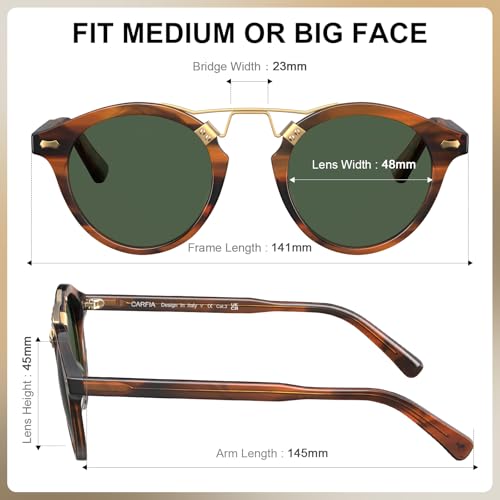 Image of CARFIA Small Face Acetate Polarized Sunglasses for Women UV Protection, Retro Double Bridge Eyewears Metal Brow Round Sunnies