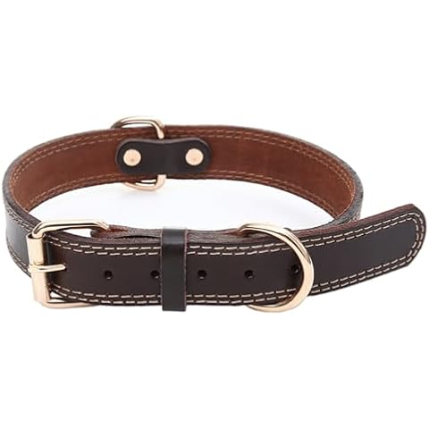 Bnibol Leather Dog Collar for Dogs, Heavy Duty Dog Collar with Metal Buckle, for Small Medium Large Boys Girls Dogs (Brown, S) Cover