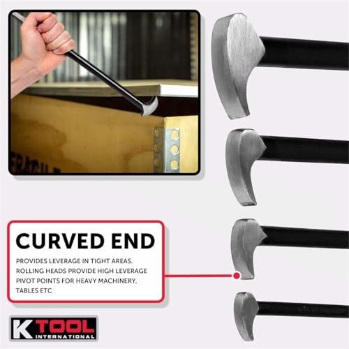 K Tool International 71600 4 Piece Pry Bar Set for Garages, Repair Shops, and DIY, Lady Slipper Style, Heavy Duty Heat Treated Steel, Rolling Head, Organizing Case, Includes Sizes 6", 12", 16", 20" - Image 7