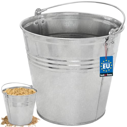 KOTARBAU® Cubo de zinc galvanizado resistente de 10 l, con asa cómoda, para jardín, construcción, residuos, cocina, mortero, herramientas