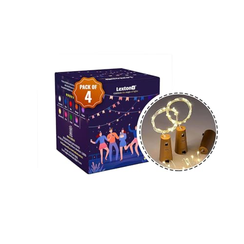 Image of Lexton 20 LED Wine Bottle Cork Lights Copper Wire String Lights (Warm White, Pack of 4) (Warm White - Pack of 4)