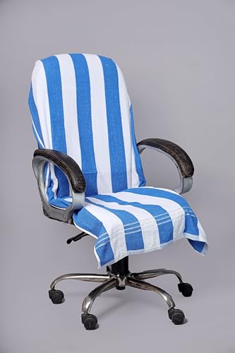 Image of ROMAN HOME 100% Superfine Cotton Solid Large Luxury Office Chair Towel with Tie Knot 450 GSM - (Pack of 1) Original Product AS PER Picture Shown (1, ch Blue lline)