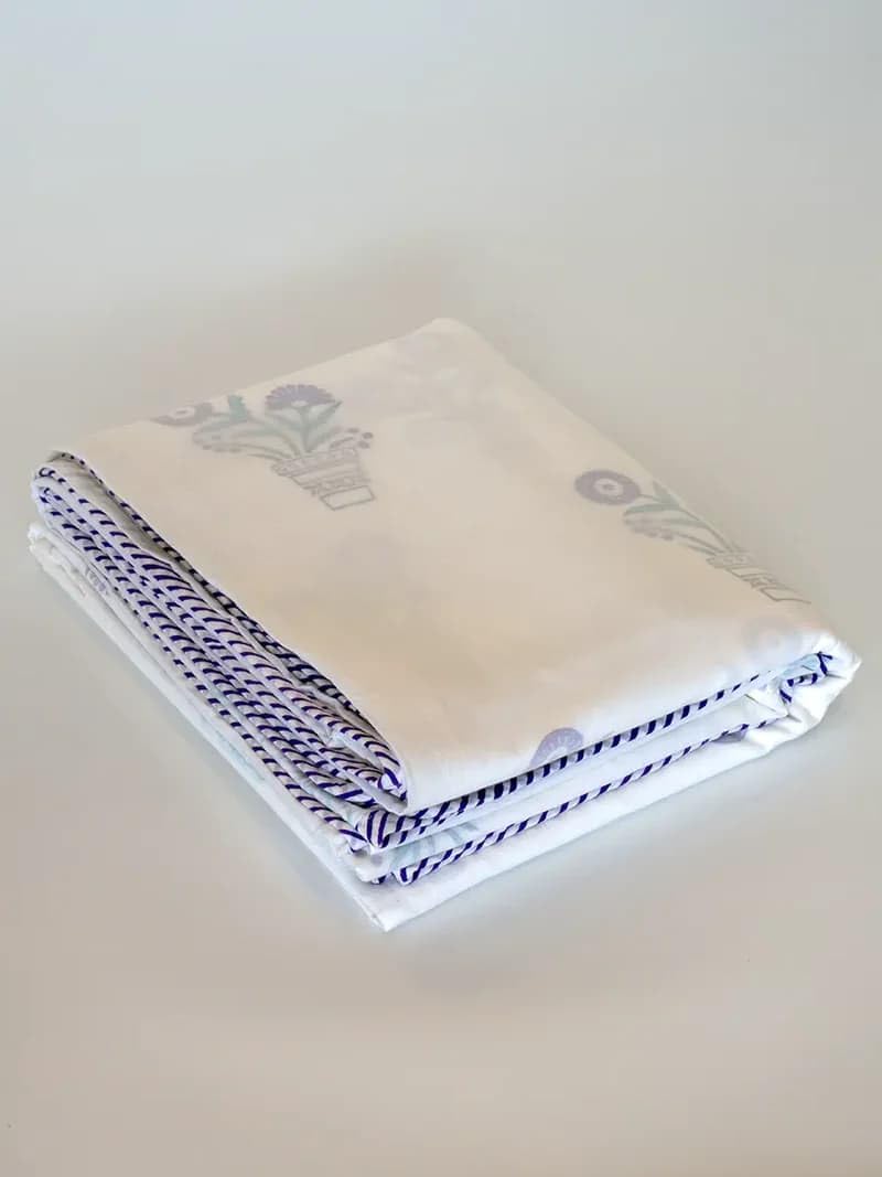 Blooming Vase Muslin Dohar, Pure Muslin Cotton, Hand-Block Printed Floral, Lightweight Breathable, All Season (Single)-image-44