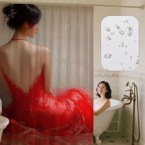 Rideau de douche 180x240 cm rouge en tissu polyester imperméable - 4