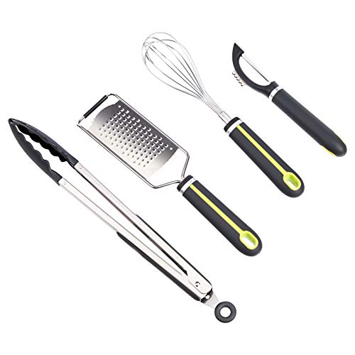 Amazon-Basics-Set-de-17-utensilios-de-cocina-con-mango-suave-de-color-verde-y-gris
