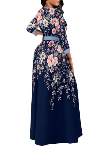 Image of Plus Size Maxi Dress for Women V Neck 3 /4 Sleeve Wrap Dress
