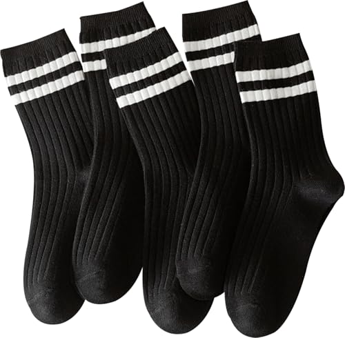 ACCFOD Womens Striped Crew Socks 5-10 Pairs Cute Retro Long Socks Vintage Fun Fashion Athletic Aesthetic High Socks for Women