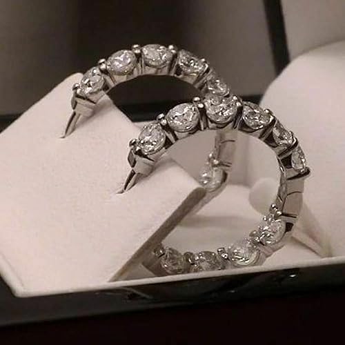 Moissanite Huggie Hoop Earrings Solid 14K White Gold/925 Sterling Silver Round Cut 2 Carat DE Color VVS1 Clarity4