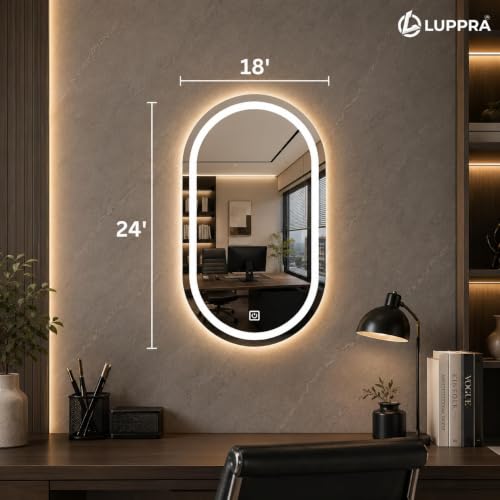Image of 24x24 Inch Round Glass Wall Mounted LED Mirror with Smart Touch Sensor & 3 Color Lights (Warm, Cool, Natural) for Bathroom, Washbasin & Vanity (Capsule)