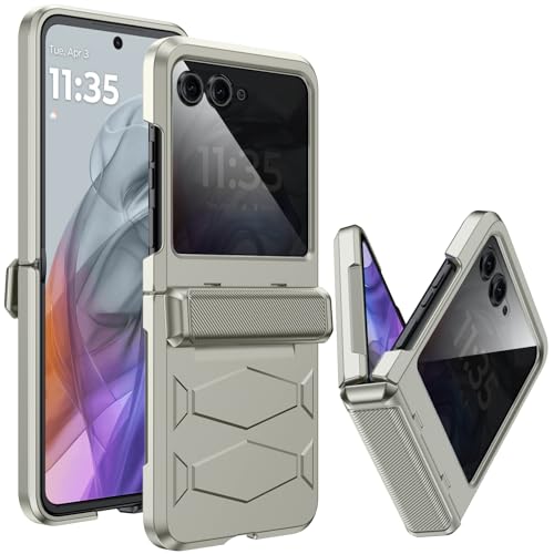 GooseBox for Motorola Razr 2025 Case,Built-in Privacy Screen Protector&Hinge Protection Shockproof All-Inclusive Smartphone Cover for Motorola Razr 2025/Razr 2024(Natural Titanium)