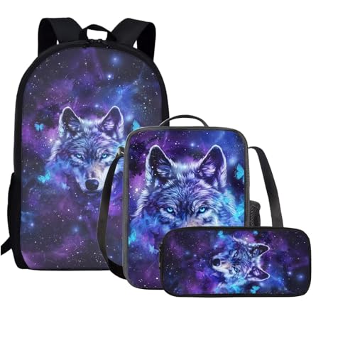 Sac à dos ordinateur portable avec sac lunch isolant motif loup