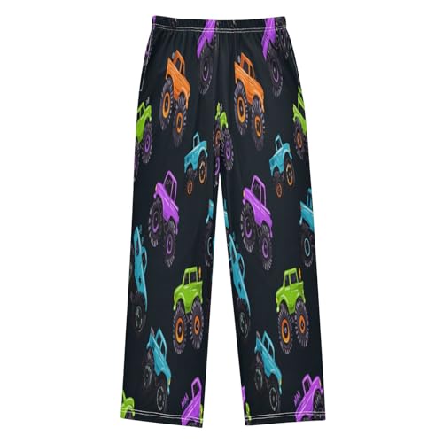 Cartoon Monster Trucks Vibrant Color Lounge Pajama Pants Soft PJ Bottoms for Sleepwear Ages 6-14 Years