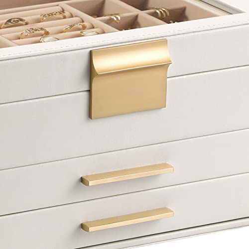 Somduy Jewelry Box Organizer For Women,3 Layers Jewelry Storage Display Box With Glass Lid,Gift For Christmas,3 Drawers,Large Capacity For Necklace Earrings Bracelets Rings,White #TOP7