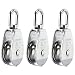 DasMarine 3 Pack Single Pulley Block in 304 Stainless Steel Crane Swivel Hook Single Pulley Roller Loading (M50)