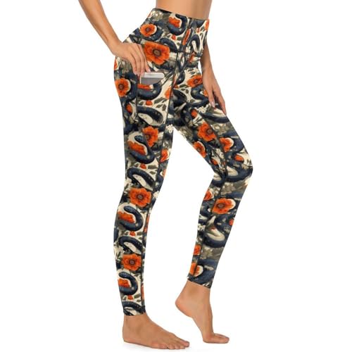Pantalon de yoga taille haute imprimé serpent rouge pour femme, du studio au brunch