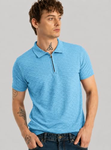 Image of Preneum Men's Solid Polycotton T-Shirt | Collared Neck | Half Sleeve | Regular Fit | Everyday Casual Wear (Available in Plus Sizes)