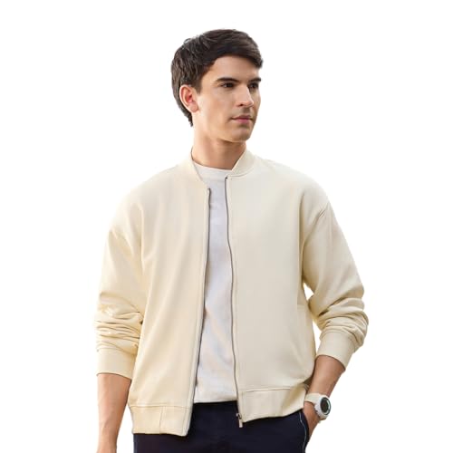 Image of Nobero Men's Premium Fleece Bomber Jacket | 280 GSM Fabric | Regular Fit Zip-Up Outerwear | Shirt Collar | Ribbed Cuffs & Hem | Casual Winter Layering Jacket
