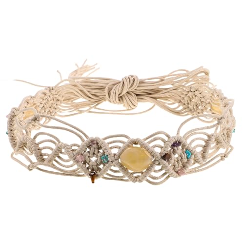 Bohemian Waist Belt: Bohemian Style Woven Belt Braided Adjustable Waist Rope with Stone for Women Dresses Casual