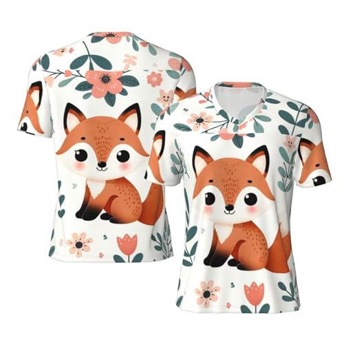 Stylish Athletic Sports Jersey Floral-Cute-Fox Men's Rugby Jersey Xx-Large Black