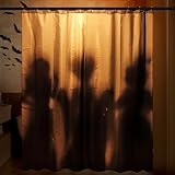 Halloween Shower Curtain Set: Spooky Hocus Pocus Witches Silhouette Halloween Bathroom Shower Curtain with Hooks, Black Witch Shadow Haunted House Fabric Shower Curtain for Bathroom Decorations Indoor