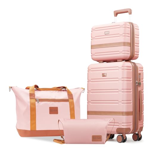 Image of NEISIA Luggage Sets with spinner wheels, PC+ABS Hard Shell Travel Luggage,Lightweight Carry-on suitcases with TSA Lock,YKK Zippers (Pink, 4 Piece Sets(14 /20 /DB /TB))