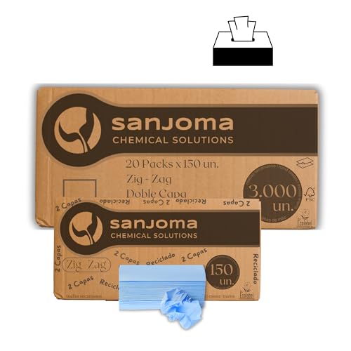 Toalla Laminada 2 Hojas Natural, Caja de 20 paquetes de 150 hojas 3.000 Unidades, Papel Secamanos Biodegradables, Dispensador De Toallas De Papel (Azul, 220 mm x 215 mm)