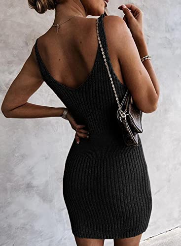 Image of Sidefeel Womens Fall Dresses V Neck Ribbed Knit Tank Mini Date Night Dress