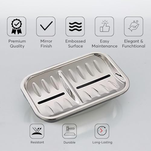 Image of Expresso Soap Dish Holder Stainless Steel Double Layer Soap Tray for Bathroom, Shower, Kitchen Sink (Rectanlge-TSB)