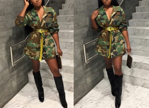Sexy Camouflage Jacket for Women Army Fatigue Long Cargo Jackets Trench Coat Plus Size2