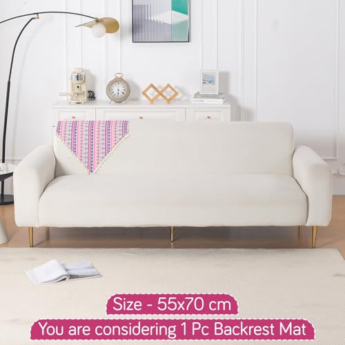 Image of HOKIPO Sofa Backrest Cover with Tassel | 300 GSM Thick Cotton Acrylic Jacquard Fabric Backrest Mat, Size 55x70 cm,'Trivana Series' Periwinkle Blue (IN-932-J5)