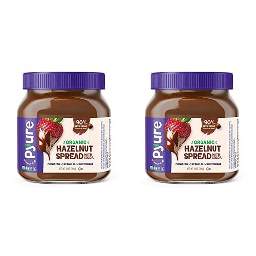 Pyure Crema de chocolate orgánico con avellana 90% menos de azúcar 1 aperitivo cetogénico de carbohidratos netos Sin aceite de palma, sin gluten,