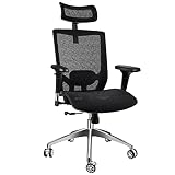 LEWE Bürostuhl, Ergonomisch Mesh Schreibtischstuhl, Drehstuhl mit Verstellbarer Kopfstütze, 3D Armlehnen und Lordosenstütze, Höhenverstellung Bis 150kg,Schwarz