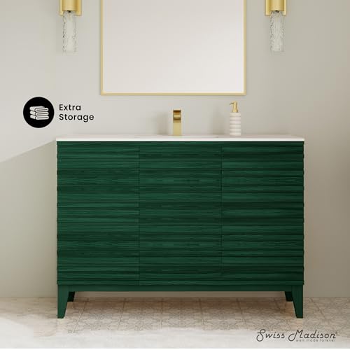 Image of Swiss Madison Cascade 48 inch Freestanding Bathroom Vanity in Green Oak with Sink Top