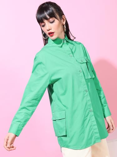 Image of Tokyo Talkies Women's Oversized Shirts | Printed | Long Sleeves | Spread Collar