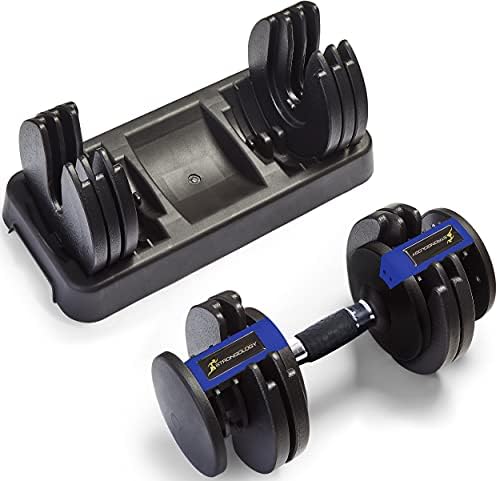 Strongology Predator 20 Home Fitness Adjustable Smart Dumbbell up to 20 kg Training Weights in Black/Blue