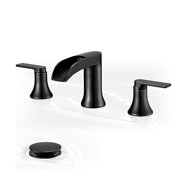 HOIGY Waterfall Faucet Brass Bathroom Sink Faucet 3 Hole, Oil Rubbed Bronze Faucet for Bathroom Sink 2 Handle, Widespread 8 Inch Vanity Faucet Farmhouse Bathroom Faucets with Pop Up Drain Water Hose HOIGY Waterfall Faucet Brass Bathroom Sink Faucet 3 Hole, Oil Rubbed Bronze Faucet for Bathroom Sink 2 Handle, Widespread 8 Inch Vanity Faucet Farmhouse Bathroom Faucets with Pop Up Drain Water Hose