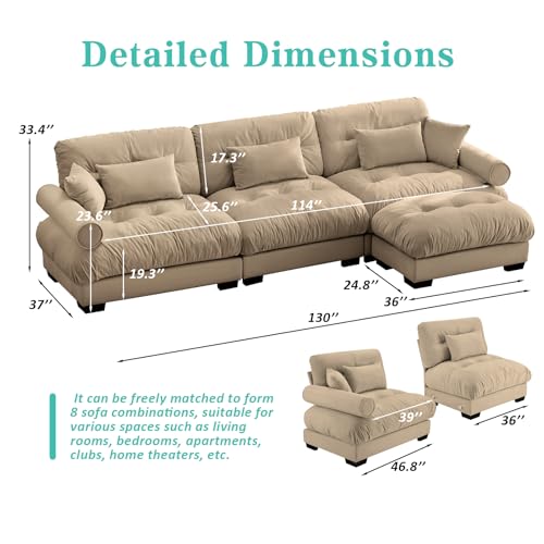 Image of SoarFlash SorFlash Sectional Sofas Couches for Living Room, L Shaped Couch Sofa Set, Small Couches for Small Spaces, Apartment with Movable Ottoman, Brown