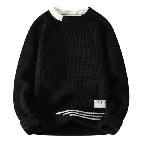 Men Korean Knitted Sweater O-Neck Patchwork Slim Pullover Sweaters
