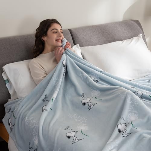 Image of Berkshire Blanket Peanuts VelvetLoft Cute Character Snoopy Plush Blanket,Peanuts Snoopy Make a Wish Spring Blue,King 90 in x 108 in (Official Peanuts Product)