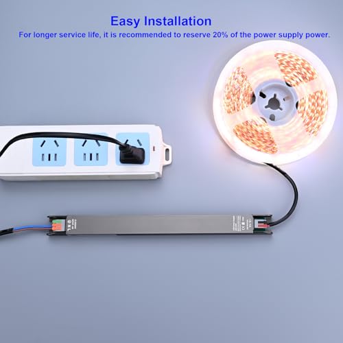 Image of 12V 60W LED Driver, Ultra Thin 2cm /0.78in Width Low Voltage Transformer, AC 100-130V to DC 12V 5A LED Power Supply,IP30 NO Waterproof for Indoor LED Strip