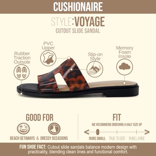 Image of CUSHIONAIRE Voyage Cutout Strap Slides for Women, Slip On Summer Flats, Trendy Footwear, Memory Foam Vegan Leather Comfortable Vacation Style Sandals