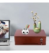 LOHISHILO 1-Tiers Wooden Desktop Storage Box with Lockable Drawers, Office Supplies File Organize...