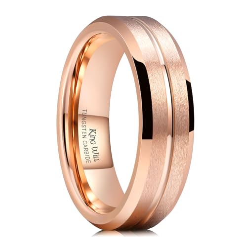 Image of King Will Tungsten Carbide Wedding Band for Men Women-6 /8 /10mm Width Multicolor Available with Grooved Center Wedding Ring Suitable for Work, Gym Comfort Fit Size 4-16