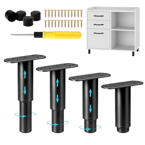 AWBEOT 4 Piezas Patas para Muebles 8-12 cm Patas Regulables para Muebles Negro Pata Cama Metal Pata Somier para Sofas Camas Armarios Cocina