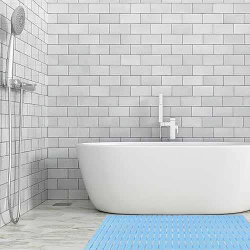 Image of HomeCloud Non-Slip Shower Mat for Bathtub, Anti-Slip Bath Mat with Suction Cups, Drainage Holes & Foot Massage Exfoliating Surface (Blue)