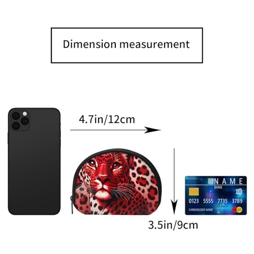 Portable Coin Purse Red-Leopard-Print Mini Zippered Money Pouch Card Holder2