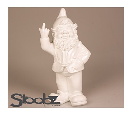 Figur Gartenzwerg mit Stinkefinger - für Haus & Garten - weiß - 15 x 12 x 32 cm