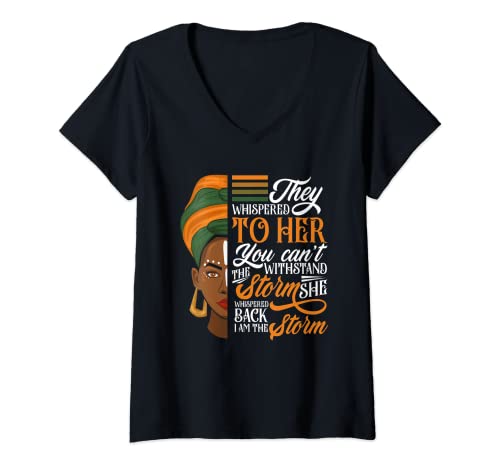 Image of Womens Proud The Storm African Woman Afro Black History Month V-Neck T-Shirt