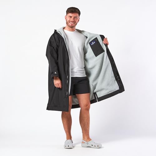 Unisex Outdoor-Wickelmantel, langärmelig, winddicht und wasserdicht, mit Kapuze, für Strand, Wildschwimmen, Surfen und Spazierengehen, übergroß, schnell trocknend, Schwarz , S-M