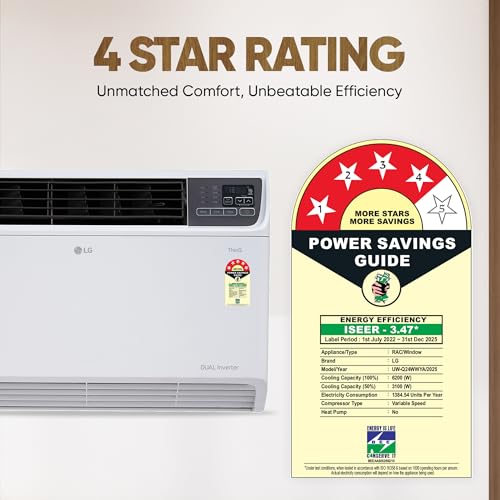 Image of LG 2 Ton 4 Star Wi-Fi DUAL Inverter Window AC (Copper, Convertible 4-in-1 cooling, 4 Way Air Swing, HD Filter, UW-Q24WWYA, White)
